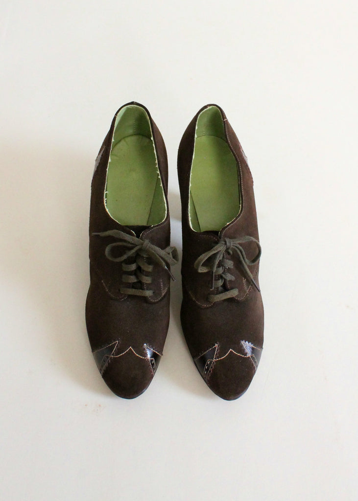 Vintage 1930s Brown Suede and Leather Oxford Shoes | Raleigh Vintage