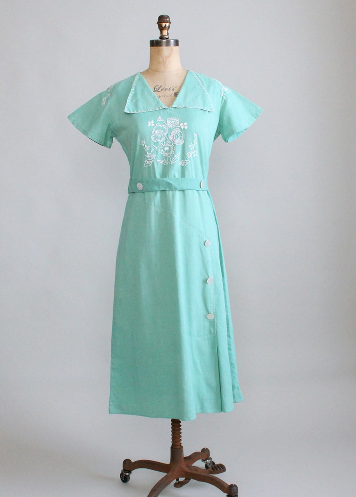 Vintage 1930s Embroidered Cotton Day Dress | Raleigh Vintage