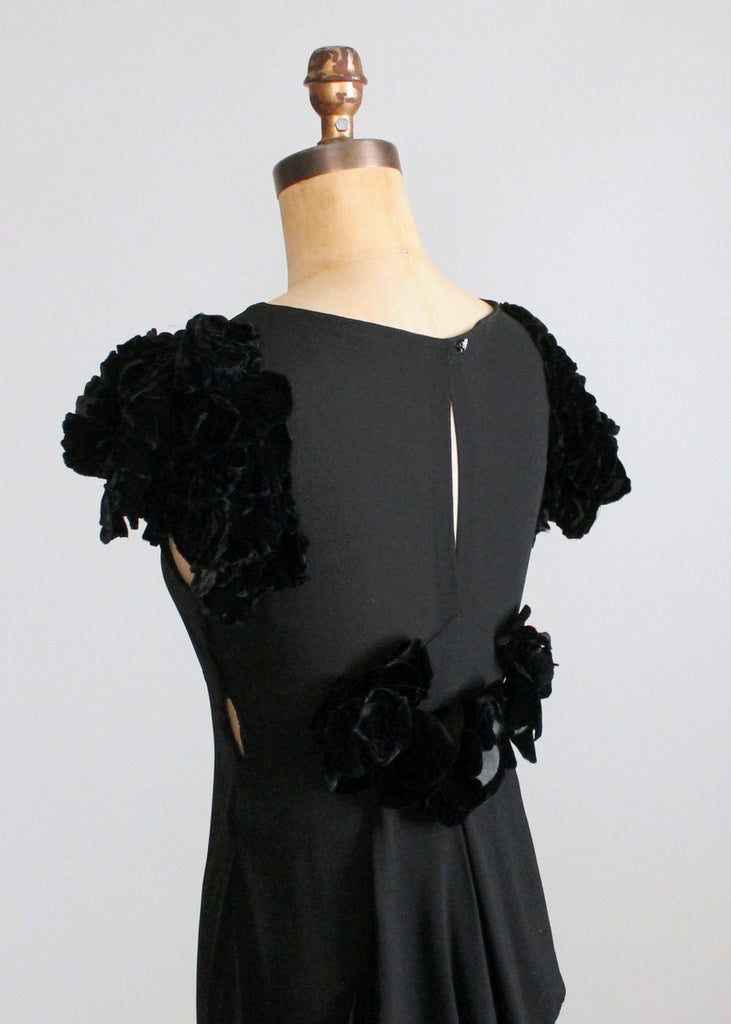 Vintage 1930s Black Evening Dress with Velvet Petal Sleeves | Raleigh ...