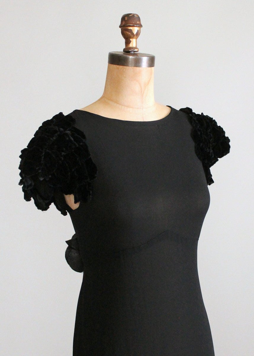 Vintage 1930s Black Evening Dress with Velvet Petal Sleeves - Raleigh ...