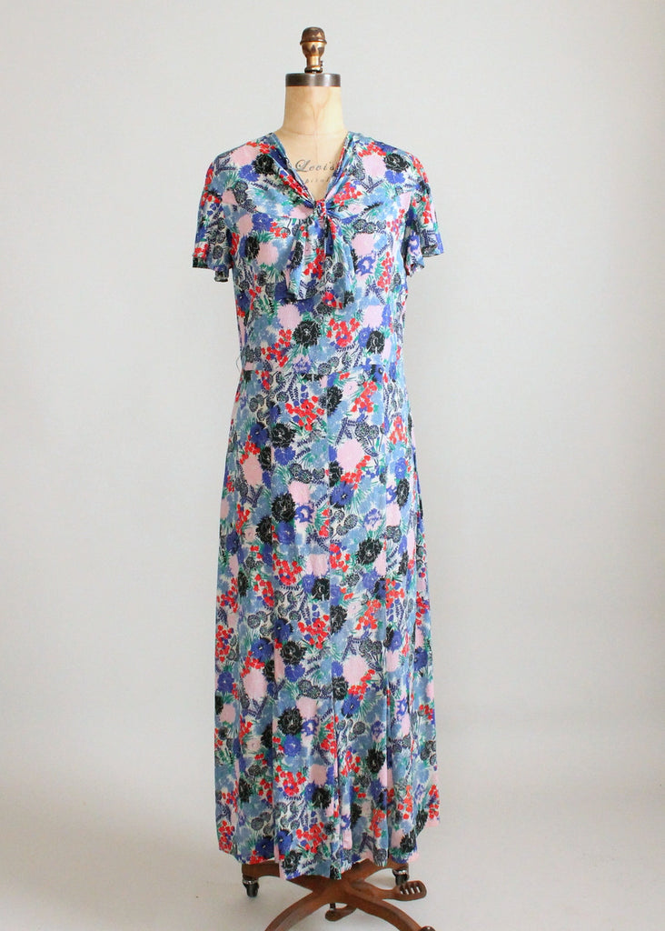 Vintage 1930s Blue, Red, and Pink Floral Crepe Dress | Raleigh Vintage