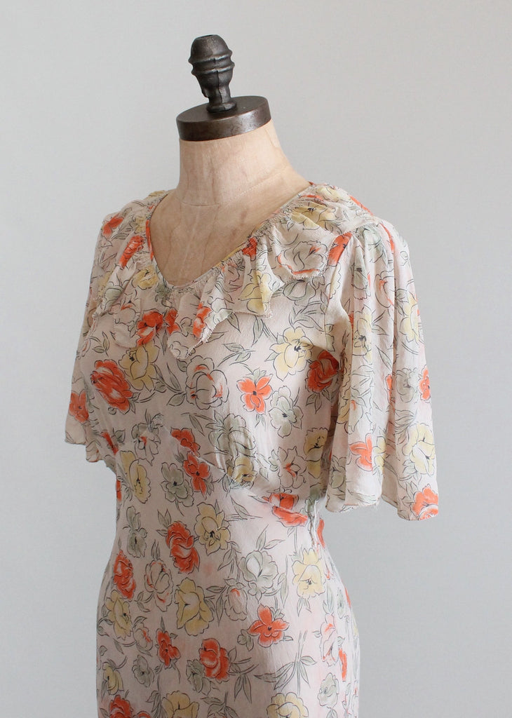 Vintage 1930s Sheer Floral Silk Crepe Dress and Vest | Raleigh Vintage