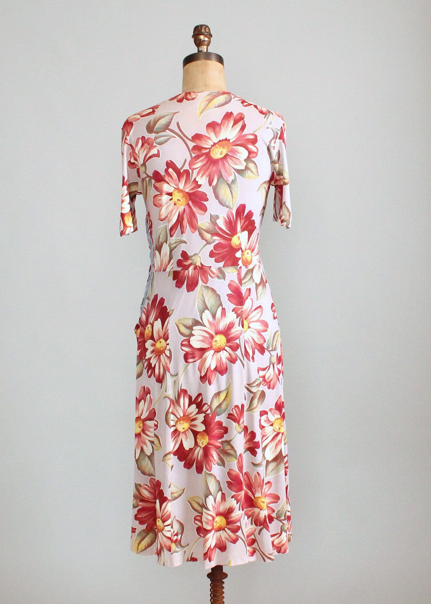 Vintage Early 1940s Floral Rayon Jersey Dress - Raleigh Vintage