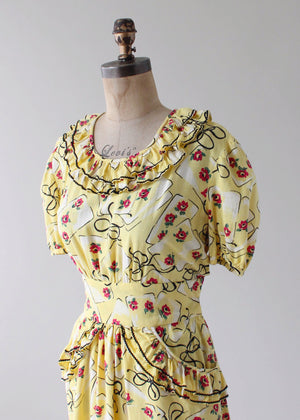 Vintage 1930s Yellow Novelty Print Cotton Dress - Raleigh Vintage