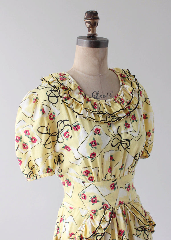 Vintage 1930s Yellow Novelty Print Cotton Dress - Raleigh Vintage