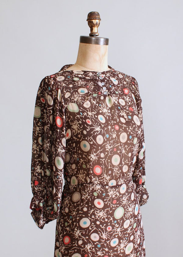 Vintage 1930s Brown Color Dots Day Dress - Raleigh Vintage