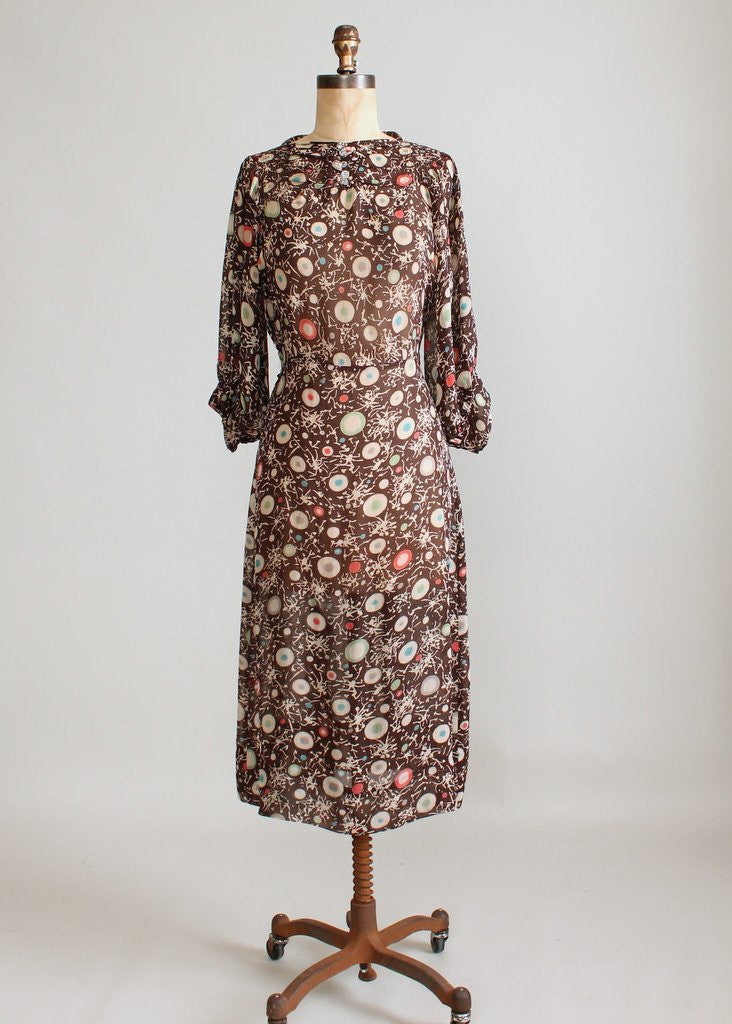 Vintage 1930s Brown Color Dots Day Dress - Raleigh Vintage