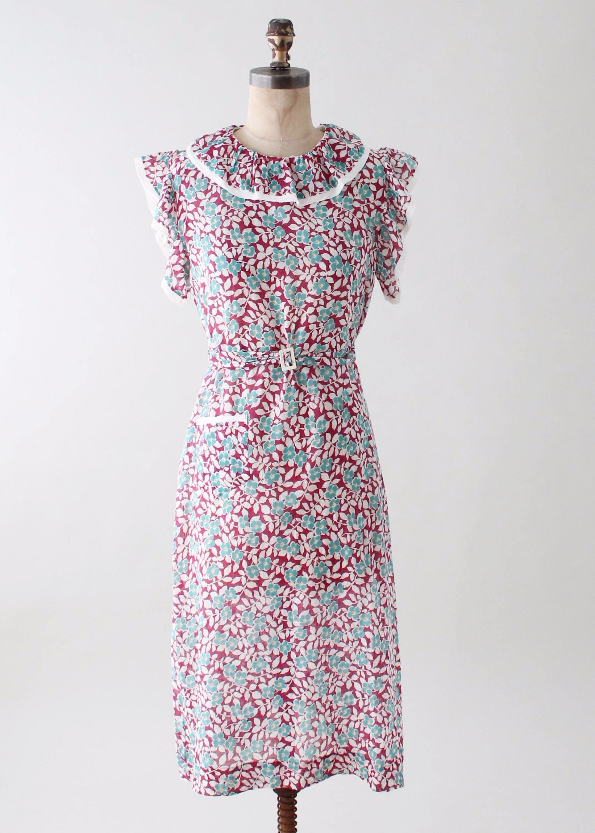 Vintage 1930s Teal and Plum Floral Day Dress - Raleigh Vintage