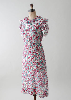 Vintage 1930s Teal and Plum Floral Day Dress - Raleigh Vintage