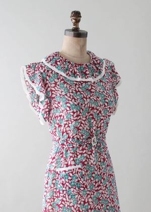 Vintage 1930s Teal and Plum Floral Day Dress - Raleigh Vintage