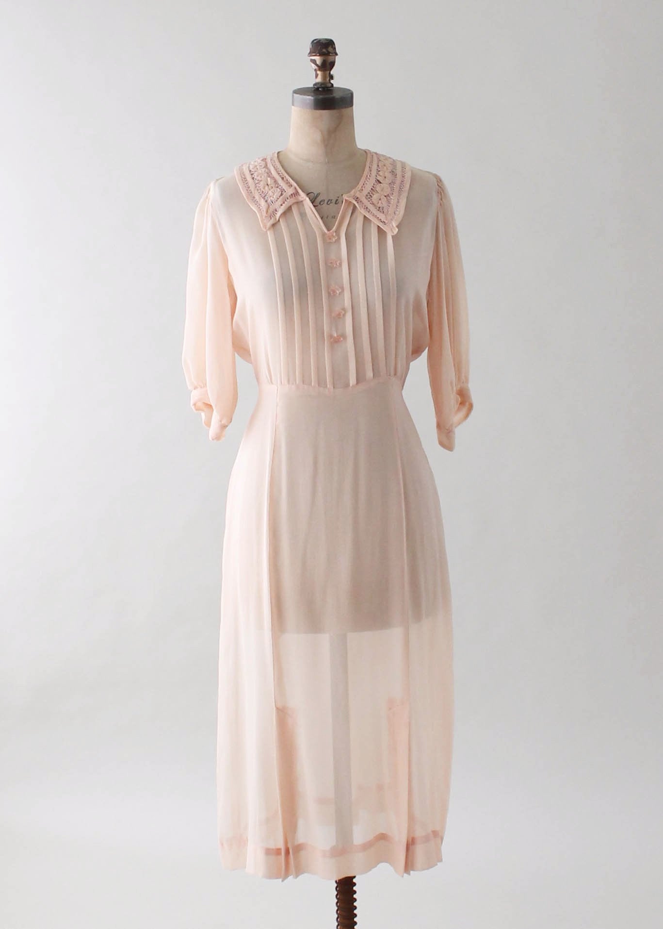 Vintage 1930s Peach Sheer Silk Crepe Day Dress - Raleigh Vintage