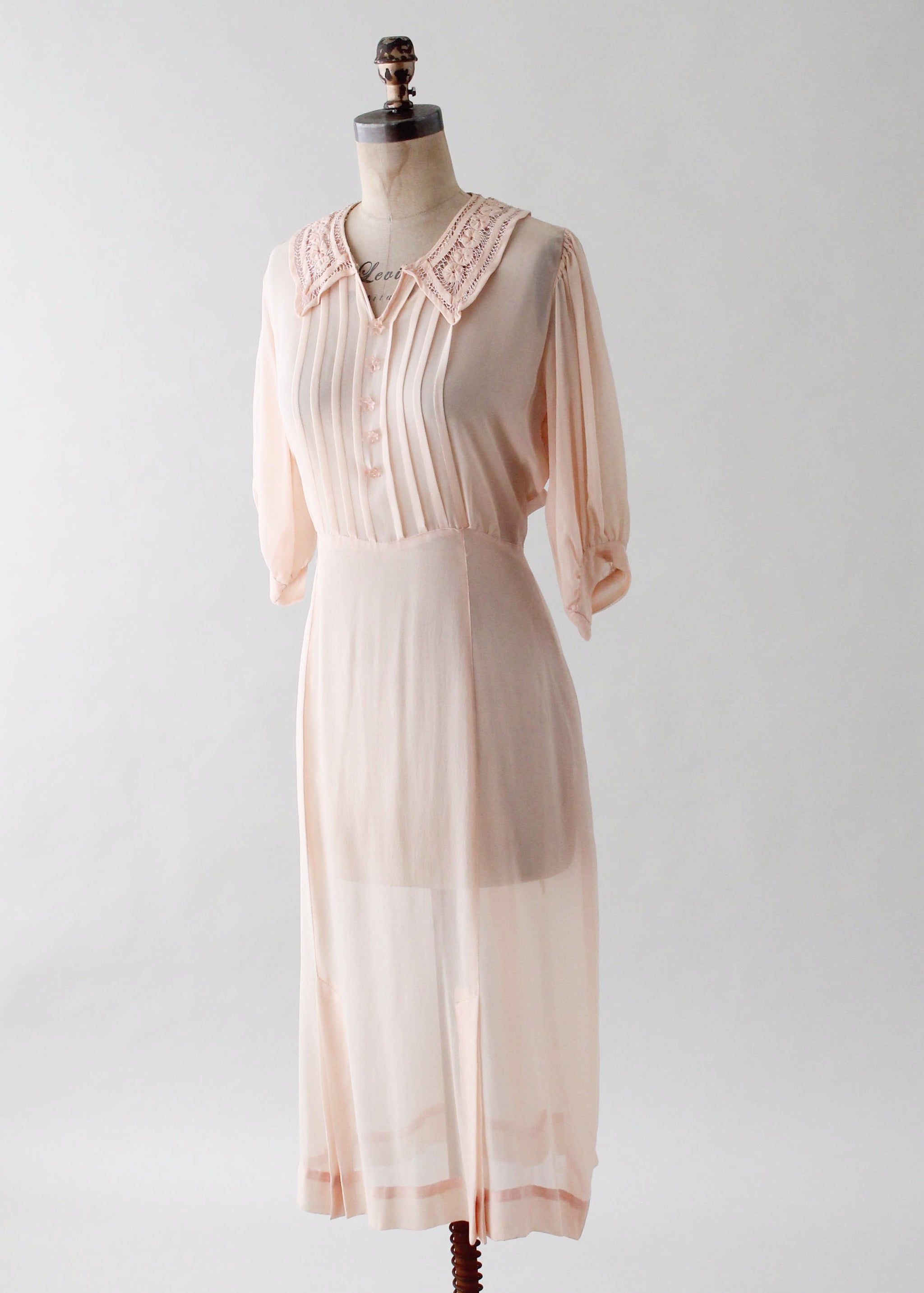 Vintage 1930s Peach Sheer Silk Crepe Day Dress - Raleigh Vintage