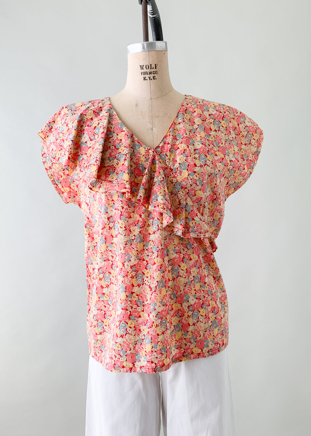 Vintage 1930s Feedsack Cotton Ruffle Top - Raleigh Vintage