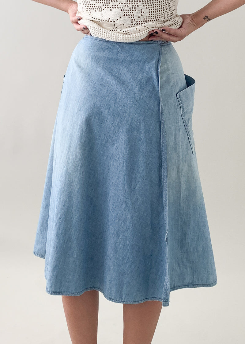 Vintage Selvedge Chambray Wrap Skirt - Raleigh Vintage