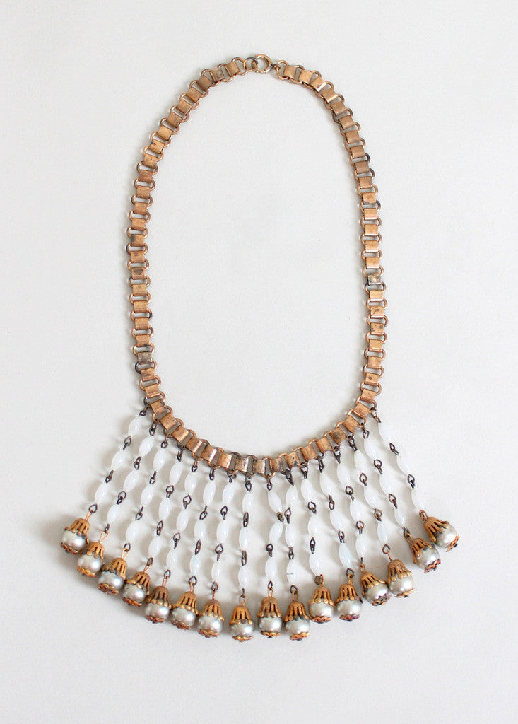 Vintage 1940s Faux Pearl Dangle Bookchain Necklace | Raleigh Vintage