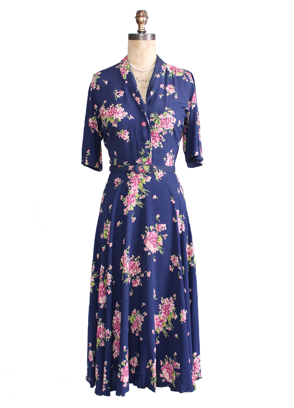Vintage 1940s Pink Bouquet Floral Rayon Dress - Raleigh Vintage