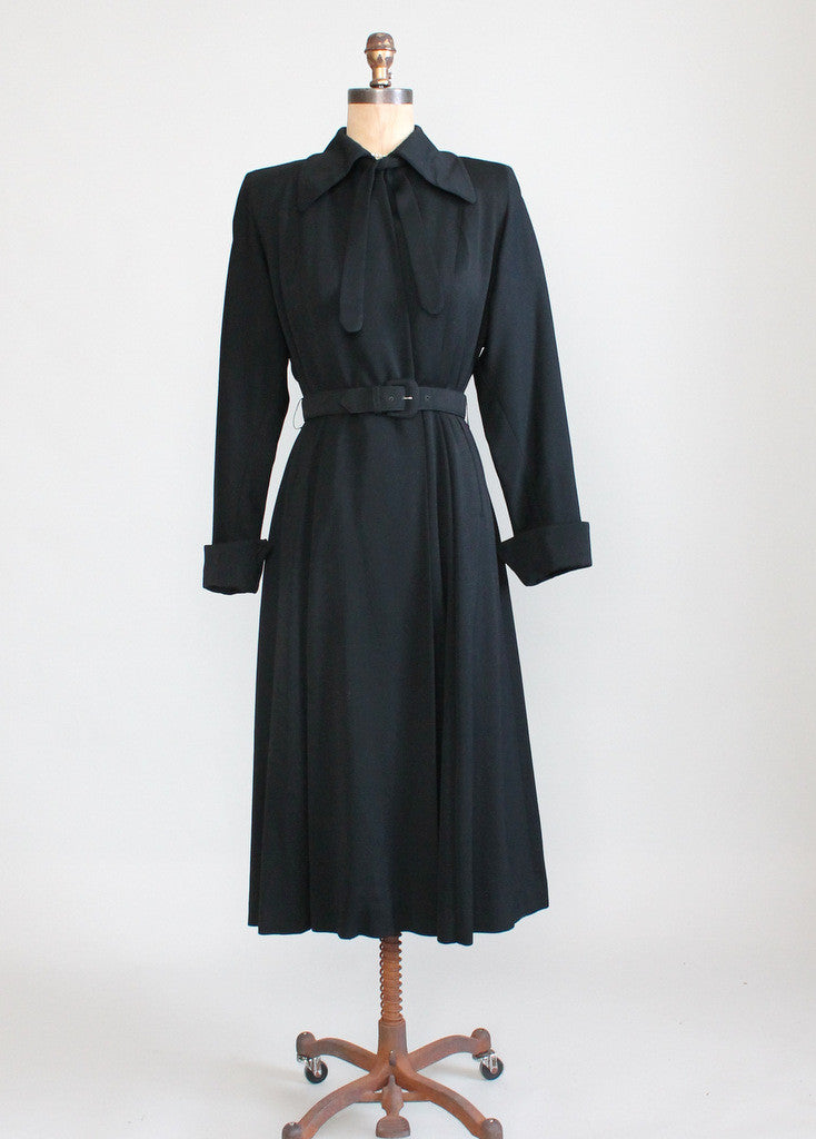 Vintage 1940s Black Wool Gabardine Princess Trench Coat | Raleigh Vintage