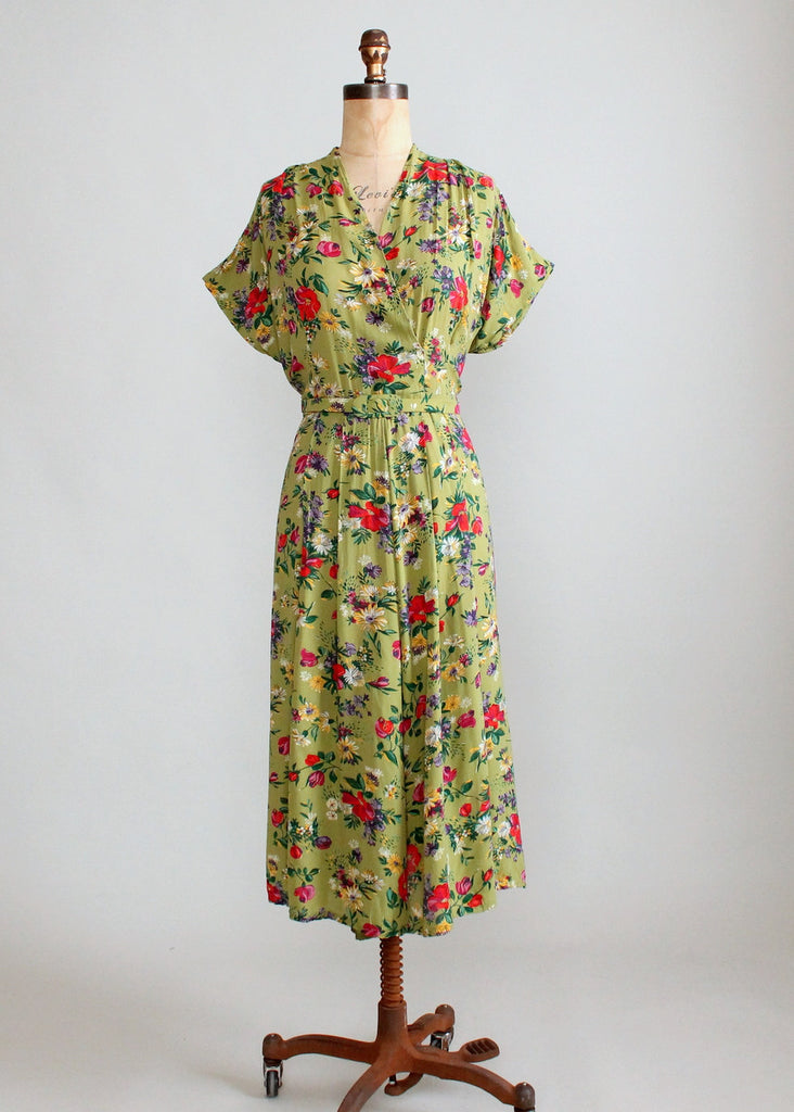 Vintage 1940s Green Floral Rayon Day Dress | Raleigh Vintage