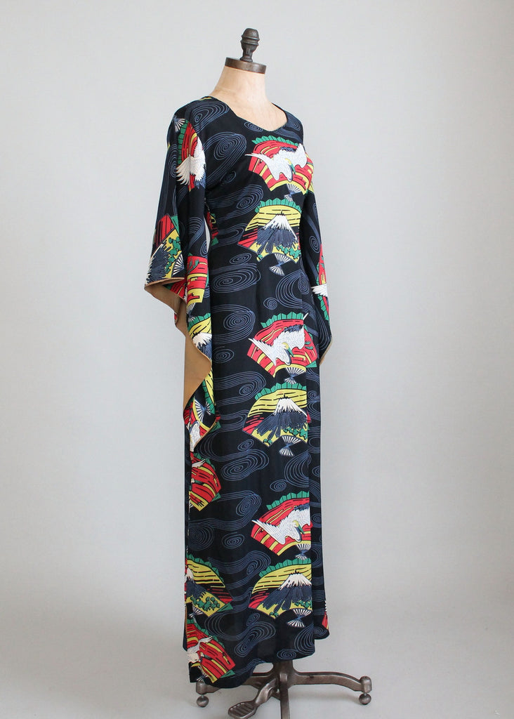 Vintage 1940s Tropicana Japanese Print Rayon Kimono Dress | Raleigh Vintage