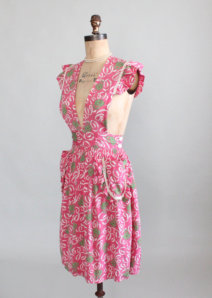 Vintage Late 1930s Flowers and Ribbons Pinafore Dress - Raleigh Vintage