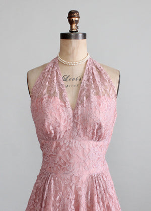 Vintage Late 1940s Lace Halter Party Dress - Raleigh Vintage