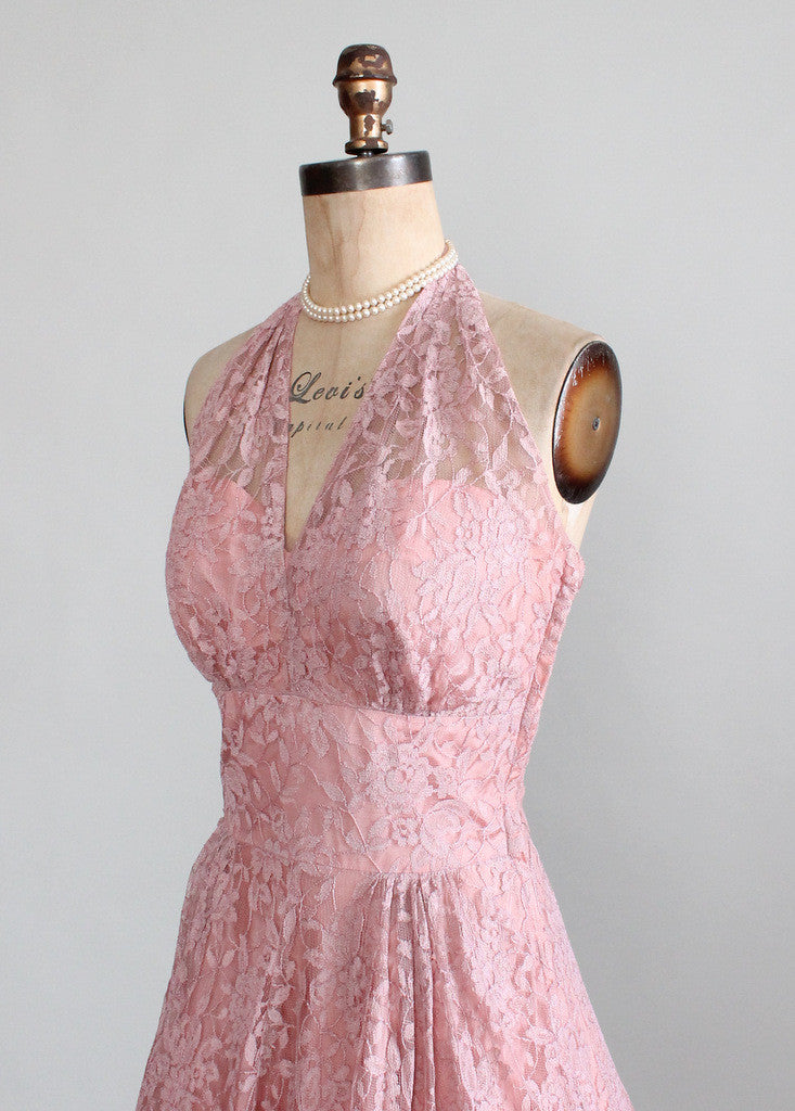 Vintage Late 1940s Lace Halter Party Dress | Raleigh Vintage