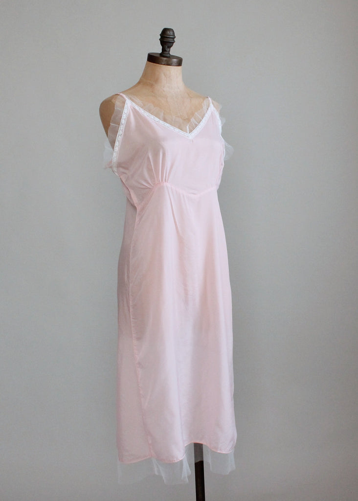 Vintage 1940s Pale Pink Rayon Nightgown with White Mesh Trim | Raleigh ...