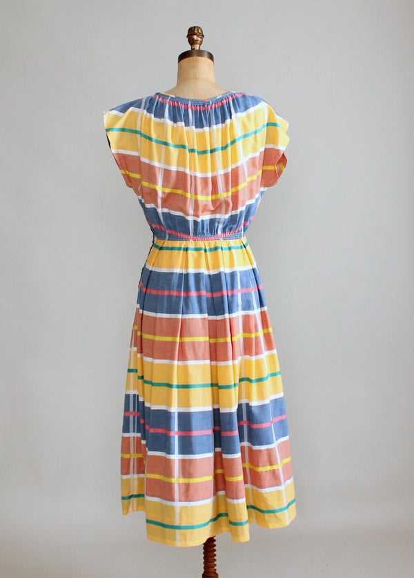Vintage 1940s Stripes and Plaids Primary Color Dress - Raleigh Vintage