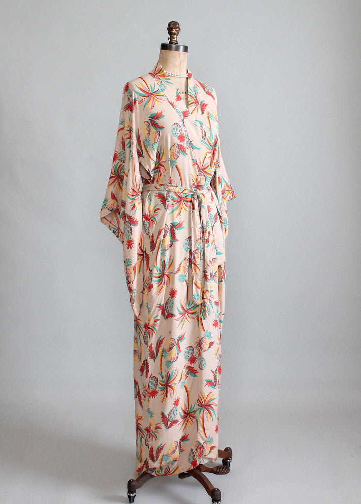 Vintage 1940s Tropical Print Rayon Kimono Robe - Raleigh Vintage