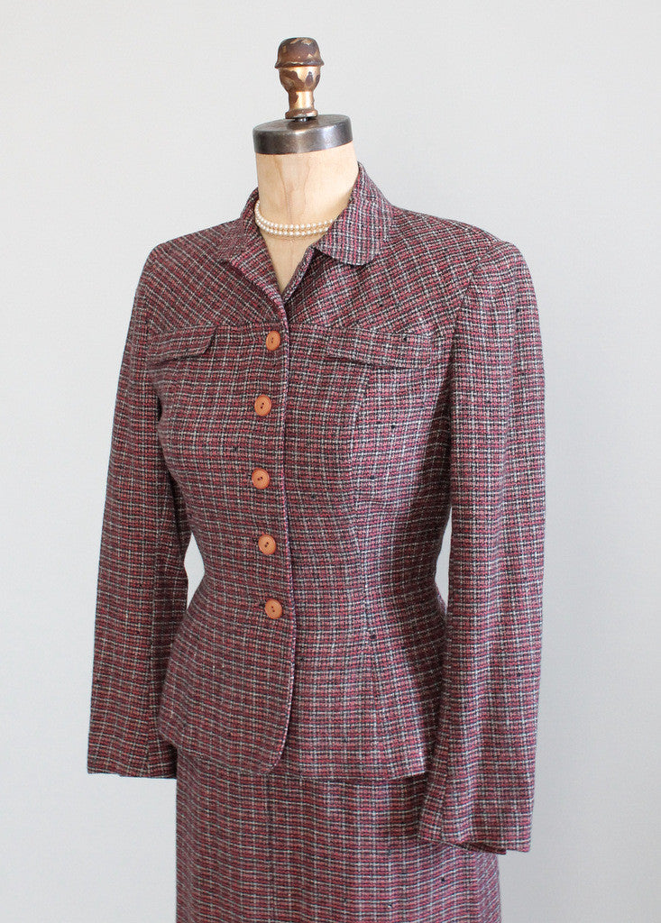 Vintage Late 1940s Glenchester Tweed Nipped Waist Suit - Raleigh Vintage