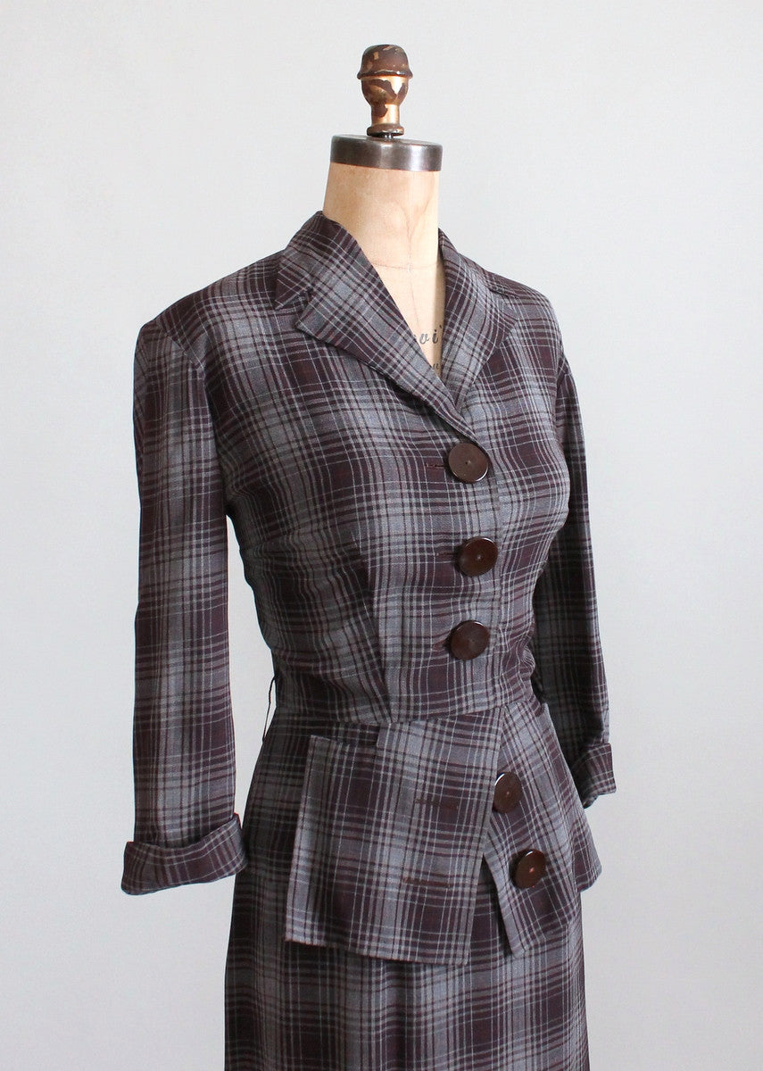 Vintage 1940s Winter Plaid Suit Dress - Raleigh Vintage
