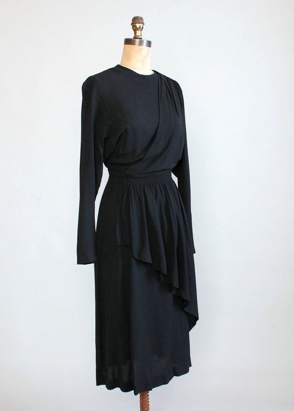 Vintage 1940s Black Crepe Draped Dress - Raleigh Vintage
