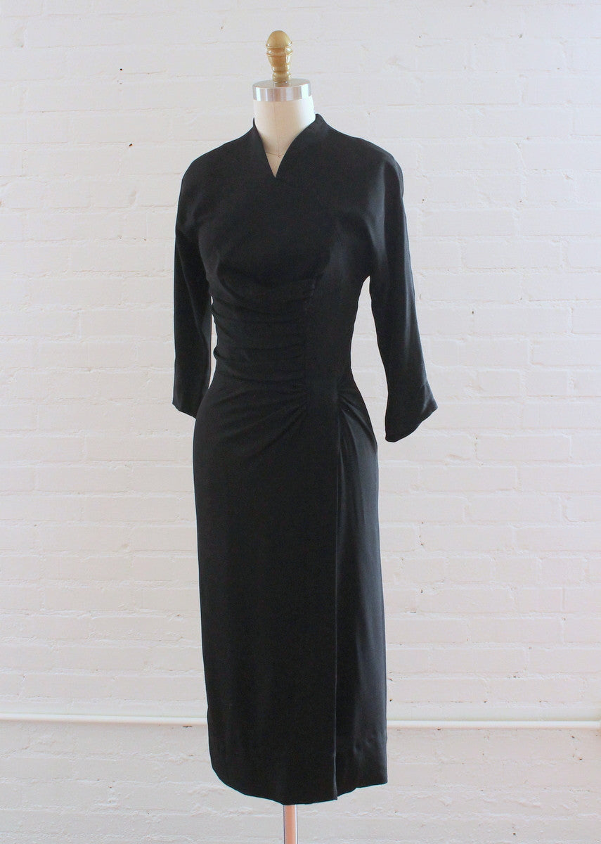 Vintage 1940s Black Gathered Side Noir Dress - Raleigh Vintage