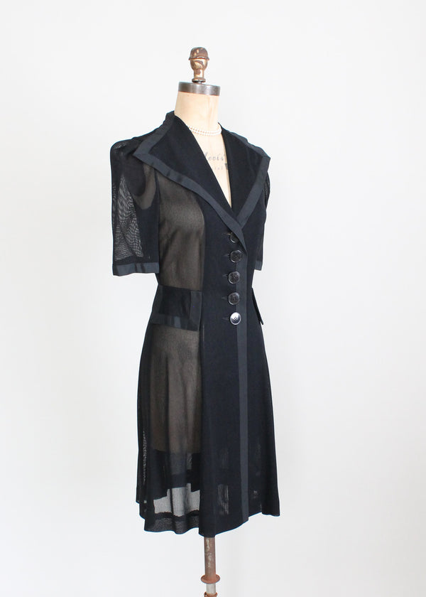 Vintage 1940s Black Sheer Mesh Swing Dress - Raleigh Vintage