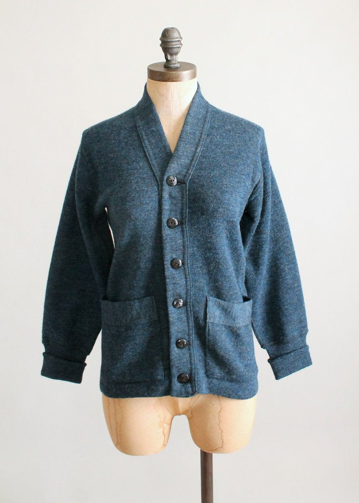 Vintage Late 1930s Prussian Blue Wool Cardigan - Raleigh Vintage