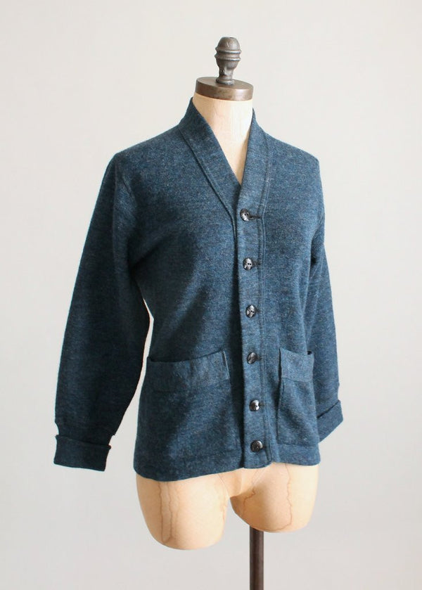 Vintage Late 1930s Prussian Blue Wool Cardigan - Raleigh Vintage