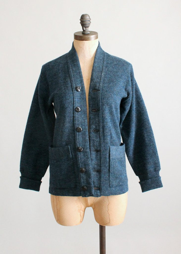 Vintage Late 1930s Prussian Blue Wool Cardigan | Raleigh Vintage