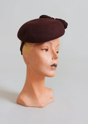 Vintage 1940s Brown Beret Tilt Hat - Raleigh Vintage