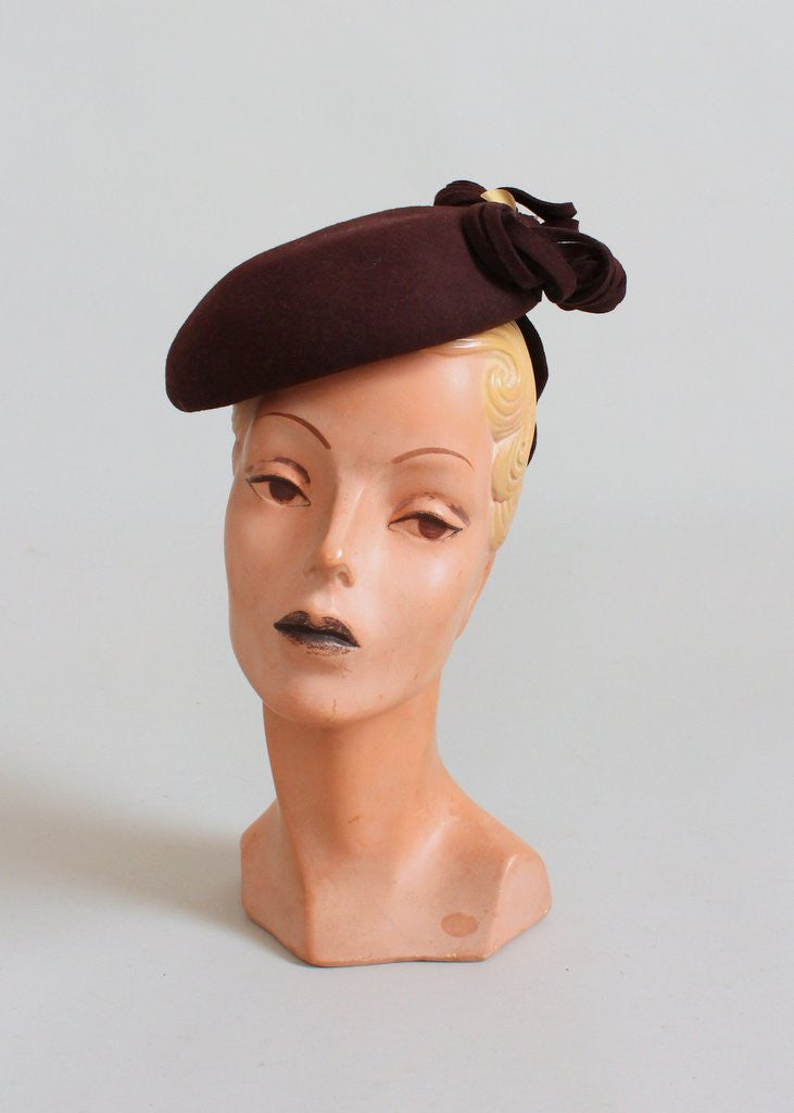 Vintage 1940s Brown Beret Tilt Hat - Raleigh Vintage