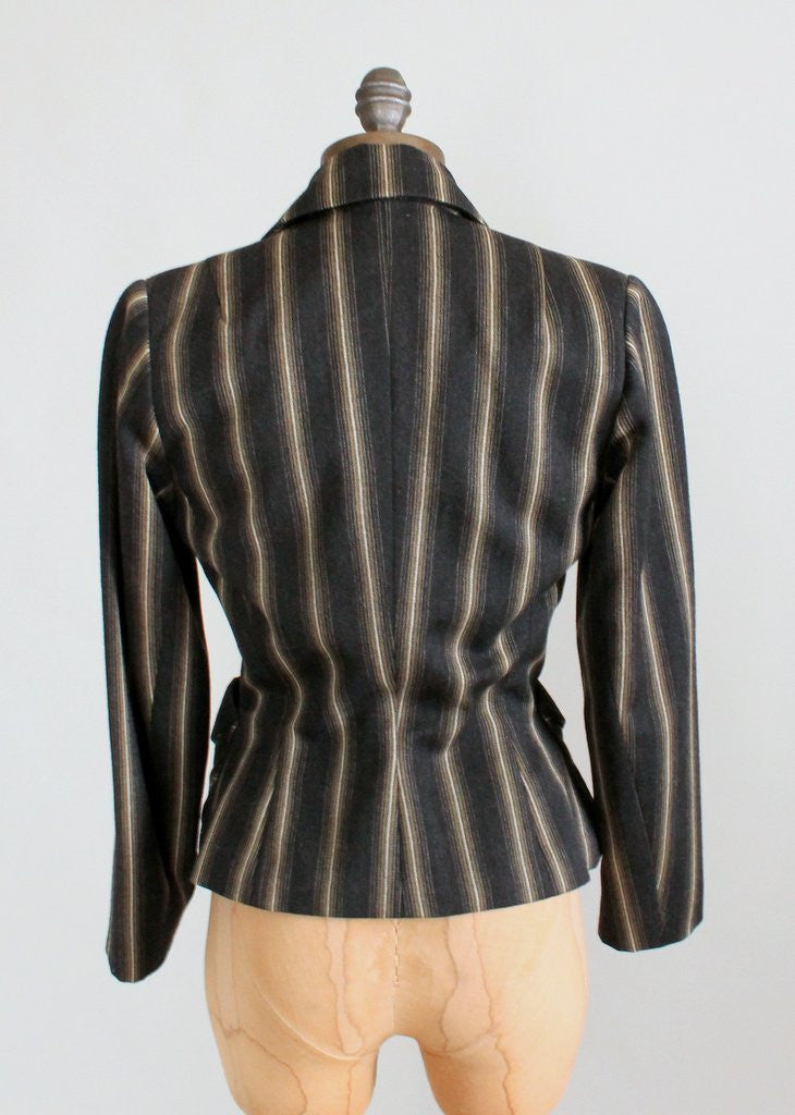 Vintage 1940s Charcoal Grey Striped Nipped Waist Jacket - Raleigh Vintage
