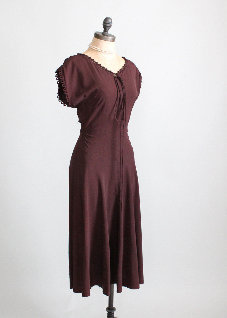 Vintage 1940s Cocoa Crepe Swing Dress | Raleigh Vintage