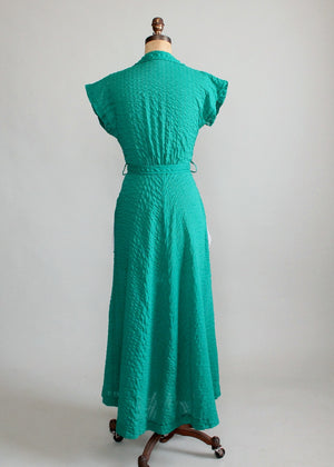 Vintage Early 1950s Green Cotton Lounging Robe - Raleigh Vintage