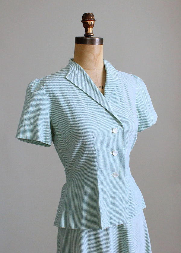 Vintage 1940s Green Seersucker Summer Suit - Raleigh Vintage