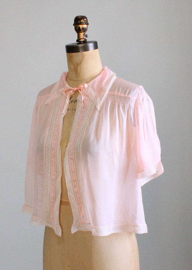 Vintage 1940s Pink Silk And Lace Bed Jacket Raleigh Vintage