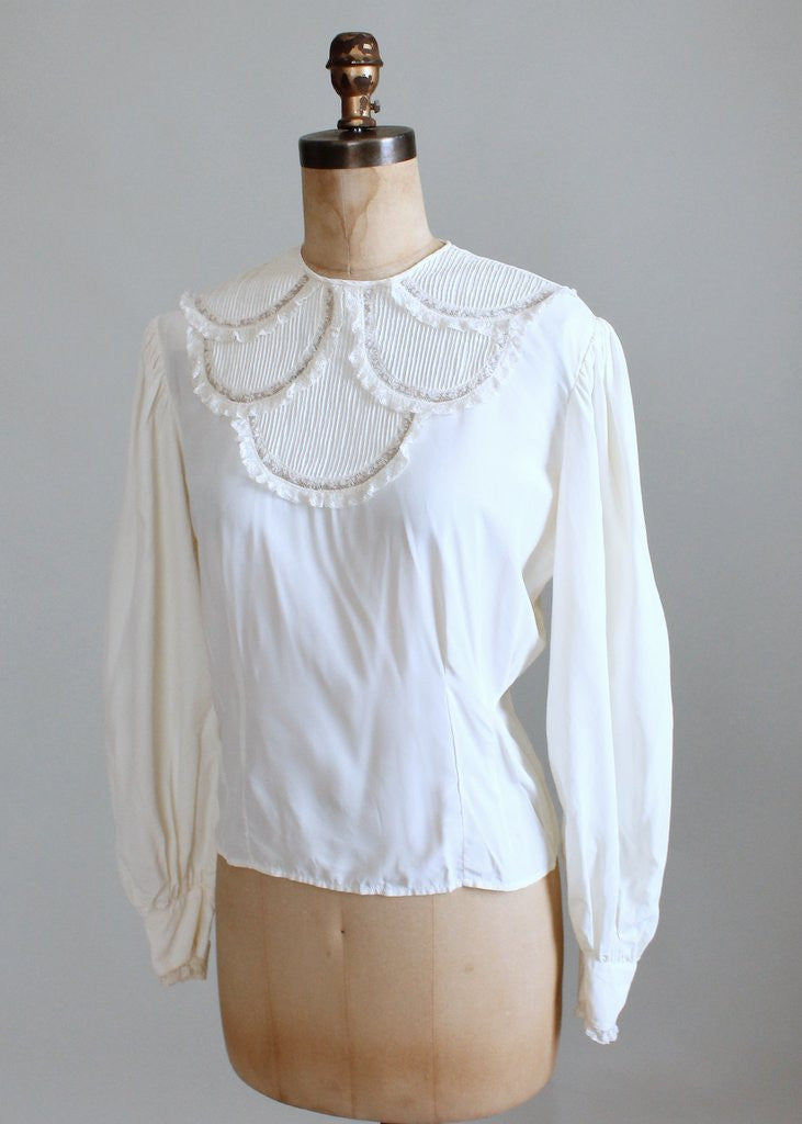 Vintage 1940s Rayon and Lace Poet Blouse | Raleigh Vintage