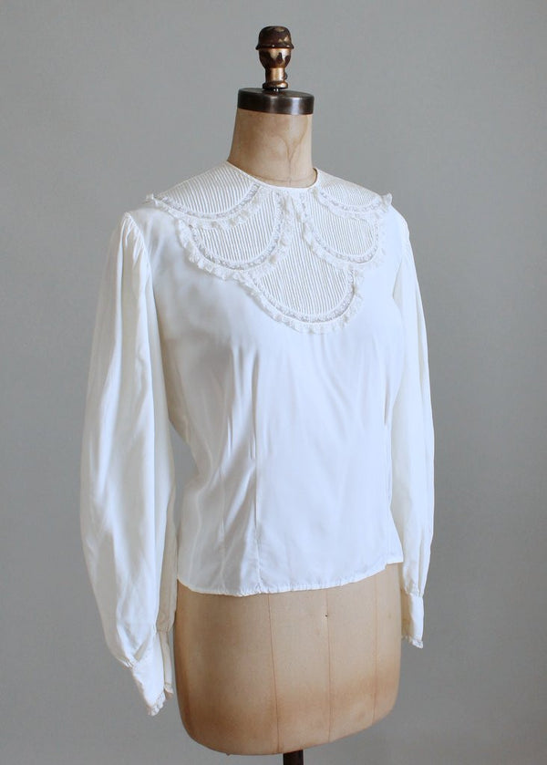 Vintage 1940s Rayon and Lace Poet Blouse - Raleigh Vintage