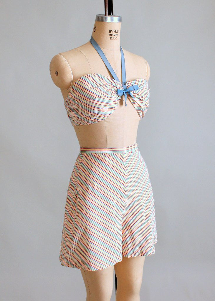Vintage 1940s Rainbow Striped Two Piece Swimsuit | Raleigh Vintage