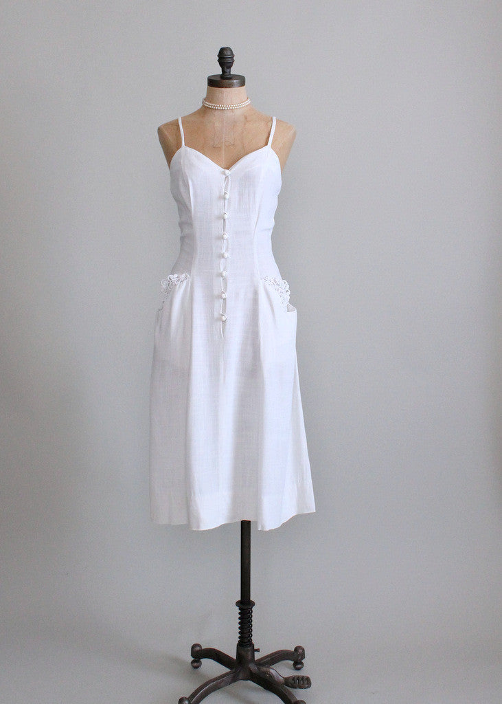 Vintage 1940s Simple White Sundress | Raleigh Vintage