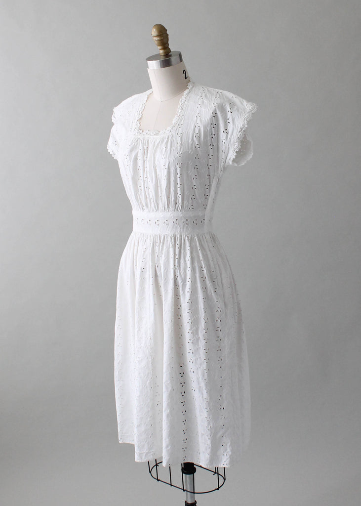 Vintage 1940s White Eyelet Day Dress | Raleigh Vintage