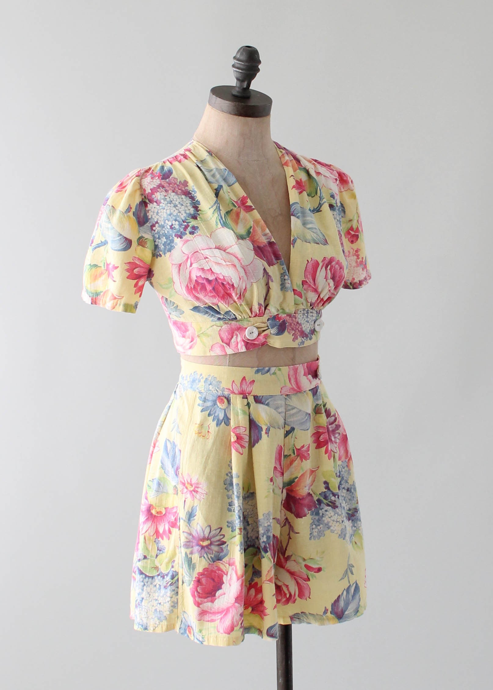 Vintage 1940s Yellow Floral Two Piece Playsuit - Raleigh Vintage